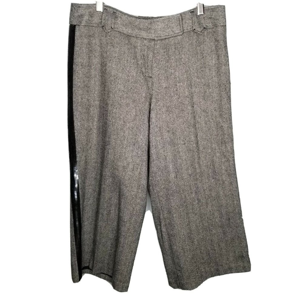 Ann Taylor LOFT Marisa Cropped Pants Sz 8 Black White Herringbone Sequin Sides